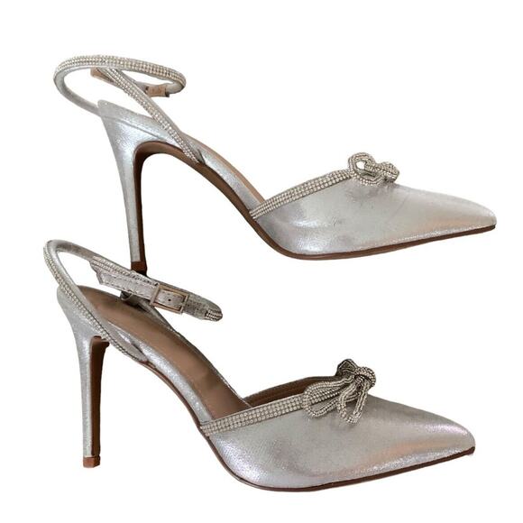 BCBG Idly Crystal Bow Ankle Strap Heel Rhinestone Size 9 NEW Pointed Toe Pump - Picture 4 of 12